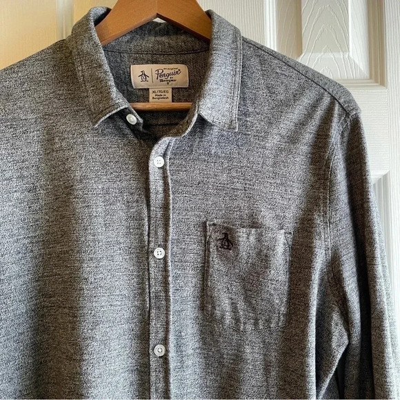Penguin Munsingwear 100% Cotton Men’s Button Up Shirt Gray Long Sleeves Size XL - Picture 2 of 12
